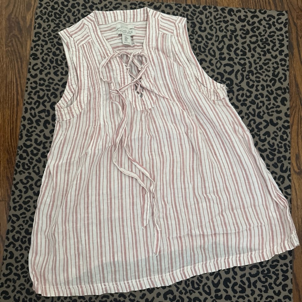 Rachel Zoe Sleeveless Pink and White Striped linen top